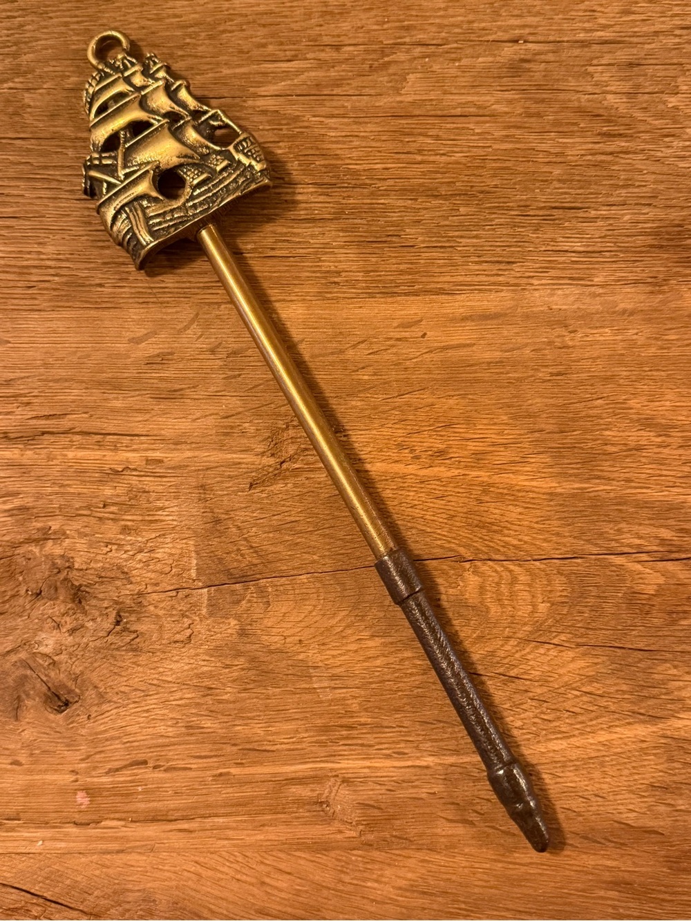 Antique Solid Brass Galleon Ship Fire Poker Hearth Tool Tall Mast Clipper Ship